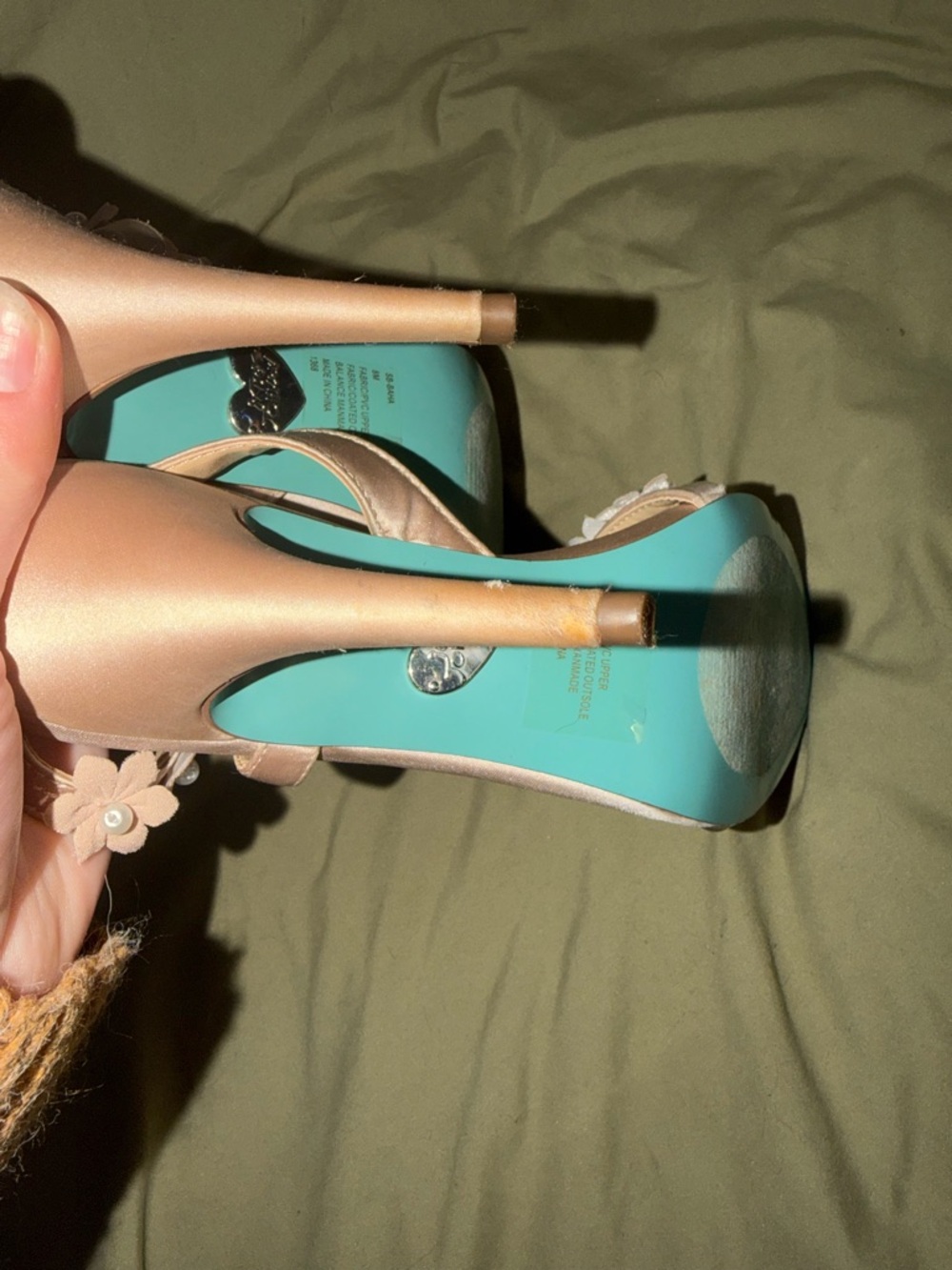 Blue by Betsey Johnson Blush Pink Floral Embellished Slingback Heels Bridal - Picture 7 of 7